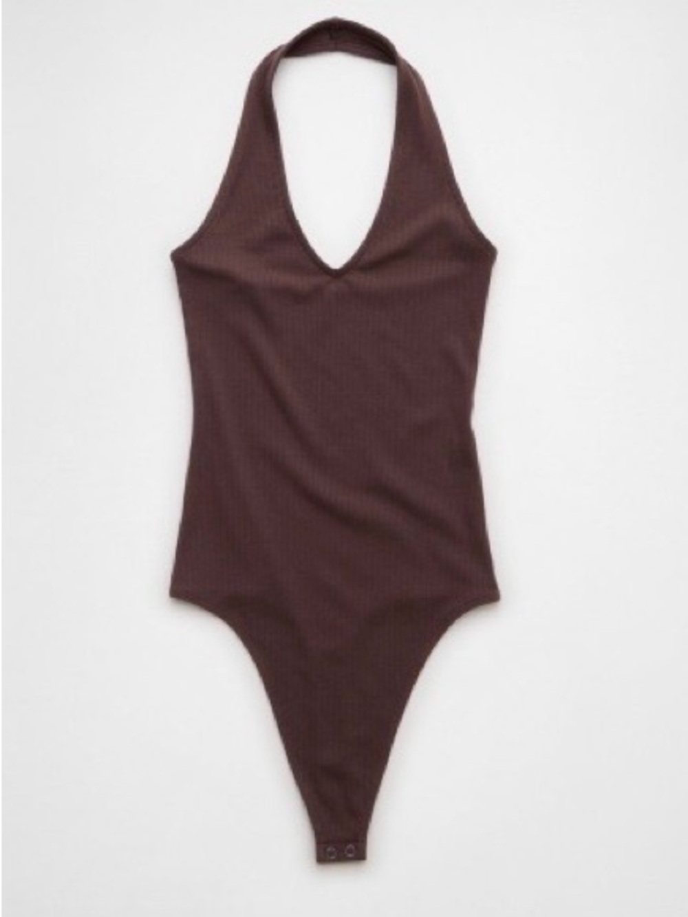 NWT American Eagle Brown Ribbed Halter VNeck Bodysuit with Snaps L